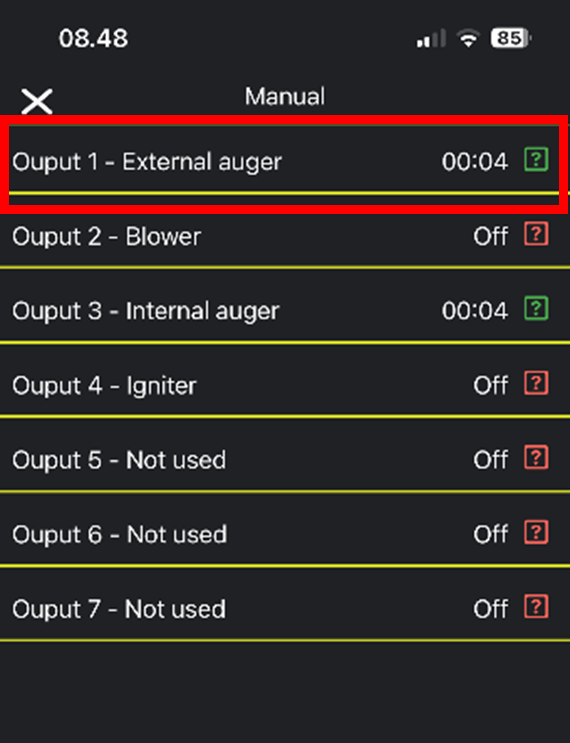 Markering af output 1 i Aduro Hybrid Appen