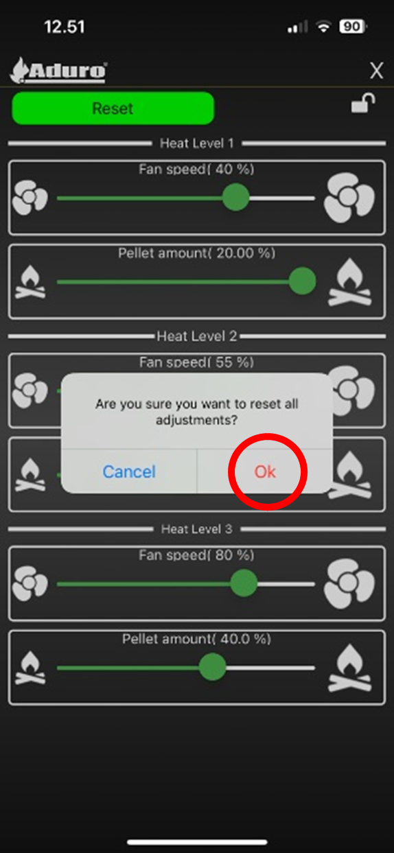 Markering af reset af indstillinger i hybrid-app