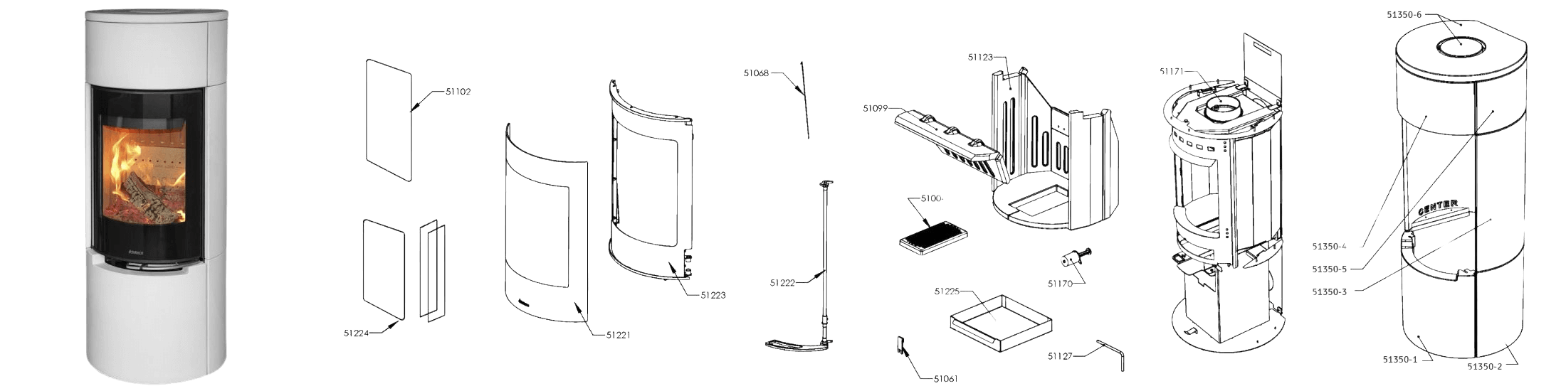 Eksplotionstegning af Aduro 9 Lux Ceramic