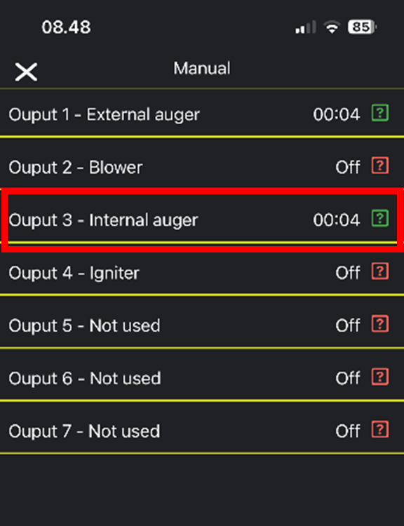 Markering af output 3 i Aduro Hybrid Appen