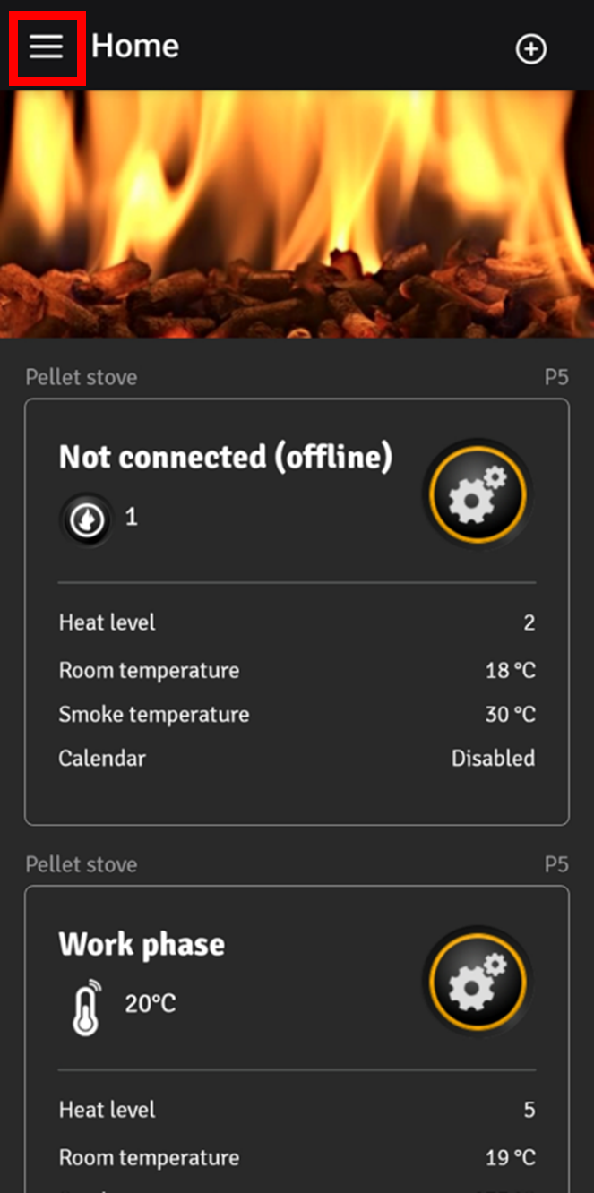 Markering af menu ikon i pilleovn-app