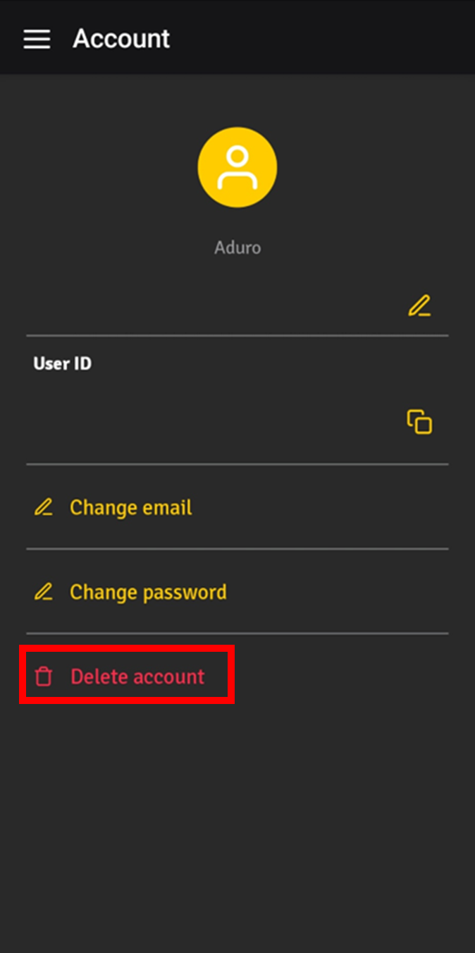 Slet konto i pilleovn-app