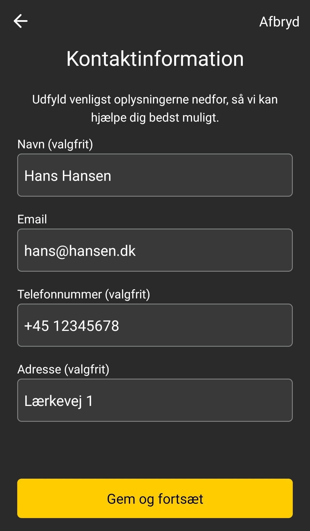 Kontaktinformation i Aduro Pellet Stove App