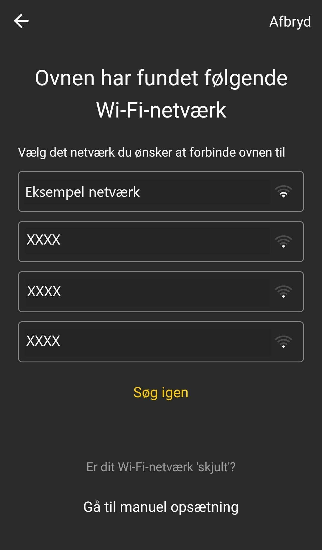 Overblik over netværk i Aduro Pellet Stove App