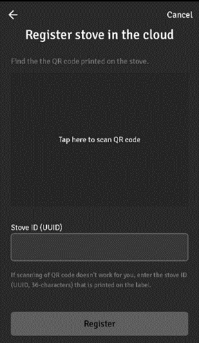 Registrer ovn i Aduro Pellet Stove App
