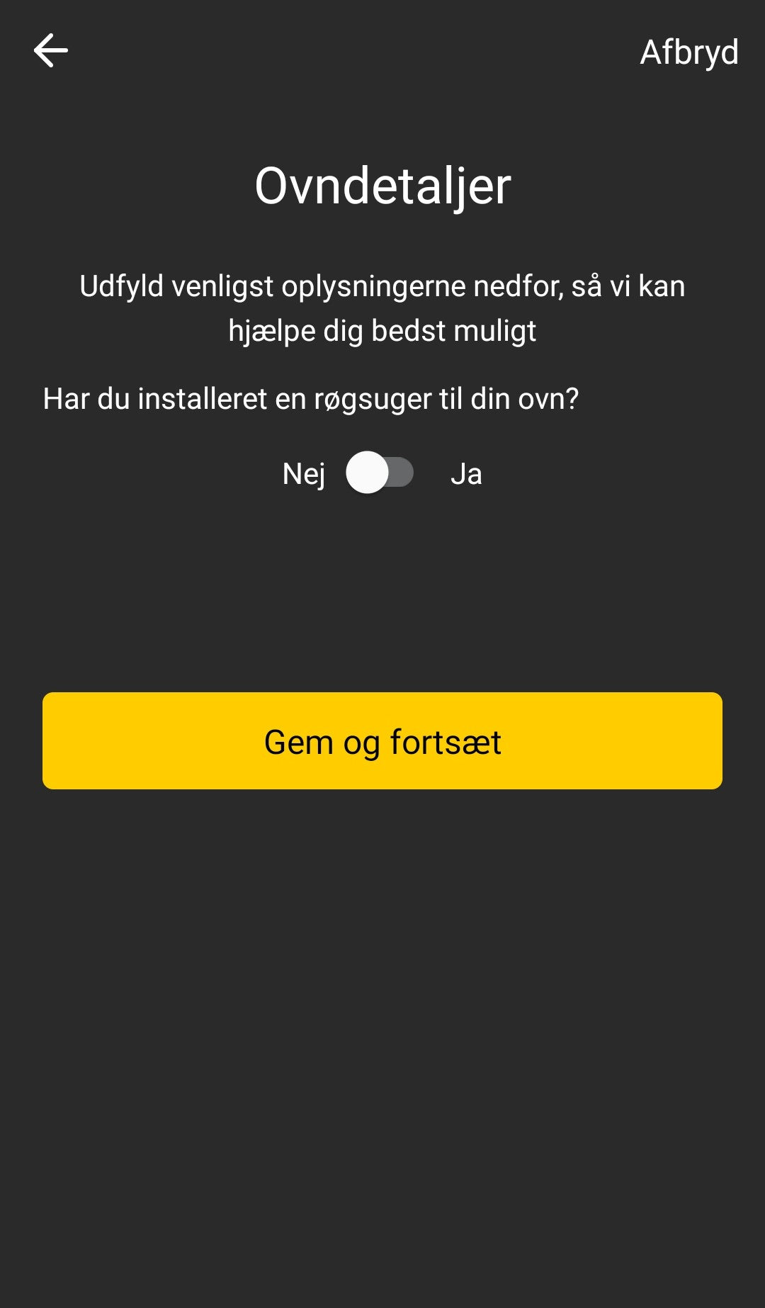 Valg af ovndetaljer i Aduro Pellet Stove App